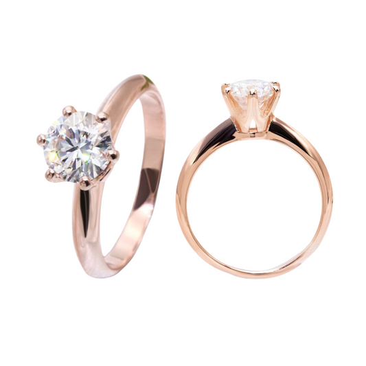 Rose Gold Round Cut 6-Prong Solitaire 1 Carat Moissanite Diamond S925 Engagement Ring