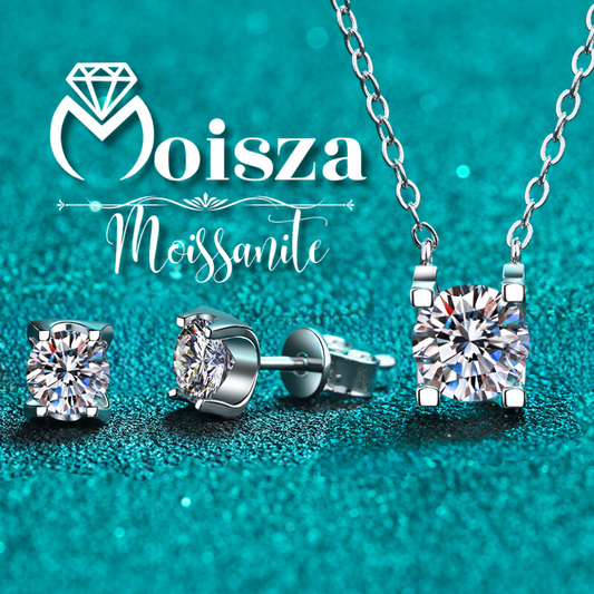 U-Shaped Set Round Cut 0.5 / 1 Carat Moissanite 3-Piece S925 Jewelry Set (Earrings and Necklace)