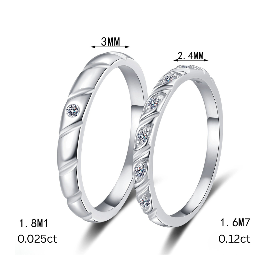 Braided Unity Moissanite S925 Wedding Set as Couple Rings, Promise Rings, Matching Wedding Bands