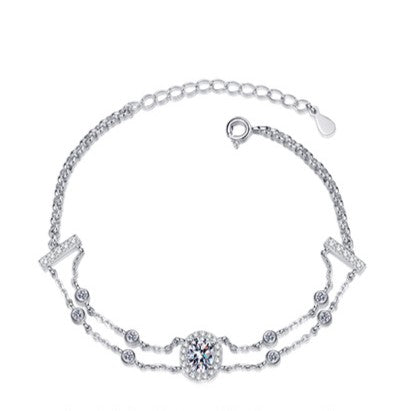 Blue/White Oval Cut Halo 1 Carat Moissanite Platinum Plated S925 Bracelet