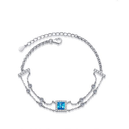Pulsera S925 de diamantes moissanita de 1 quilate con halo de talla princesa azul/blanco 