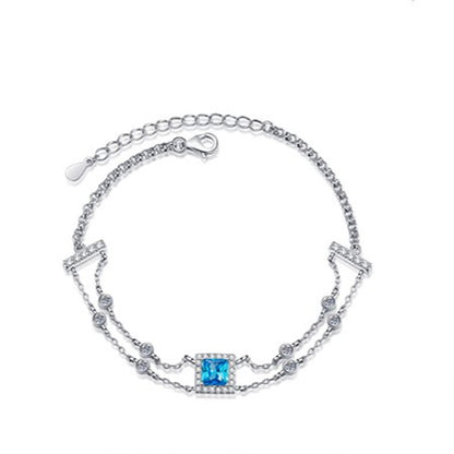 Blue/White Princess Cut Halo 1 Carat Moissanite Diamond S925 Bracelet