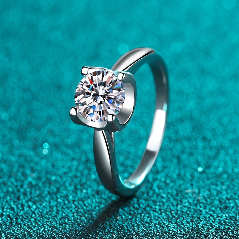 Trendy Round Cut Pave Solitaire 0.5/1 Carat Moissanite S925 Engagement Ring