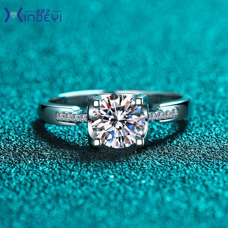 U-Shape  Setting Round Cut Solitaire 1/2 Carat Moissanite Diamond S925 Engagement Ring