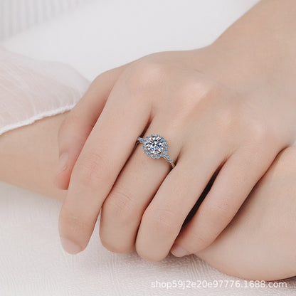 Floral 4 Claws Pave Halo  1 Carat Moissanite Diamond S925 Engagement Ring