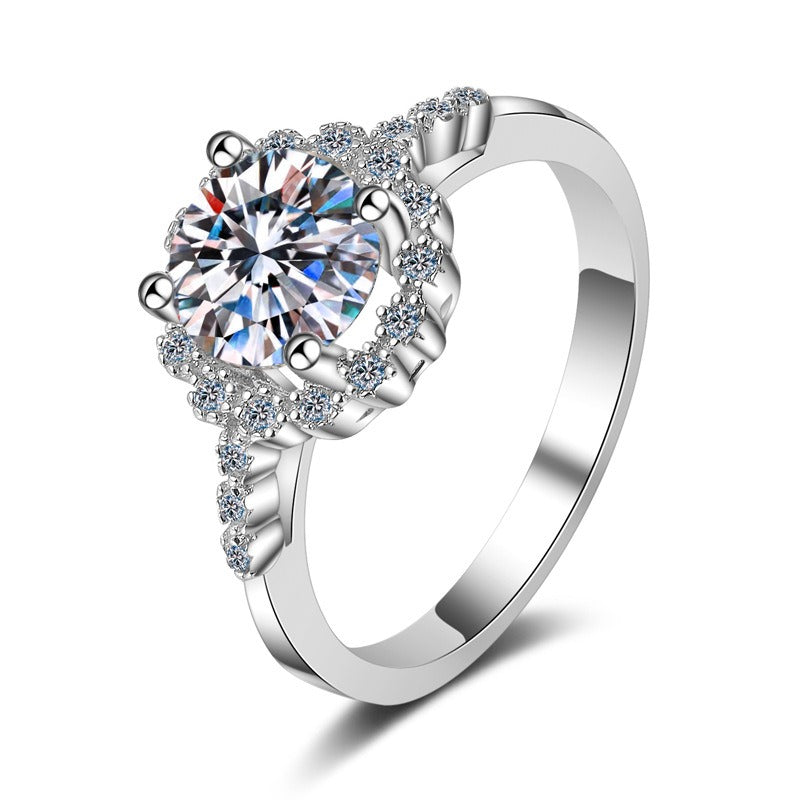 Floral 4 Claws Pave Halo  1 Carat Moissanite Diamond S925 Engagement Ring