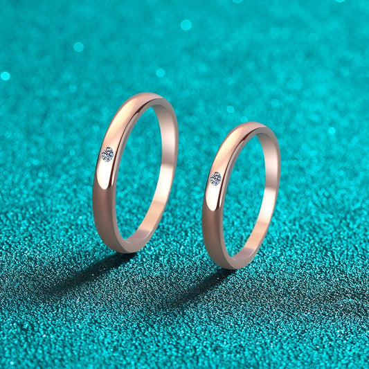 Rose Gold 0.02 Carat Moissanite Diamond S925 Band as Couple Rings, Promise Rings or Matching Wedding Bands