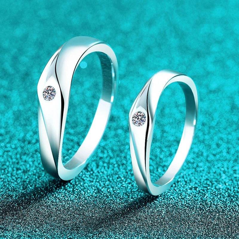 Full Moon Moissanite S925 Wedding Set as Couple Rings, Promise Rings, Matching Wedding Bands