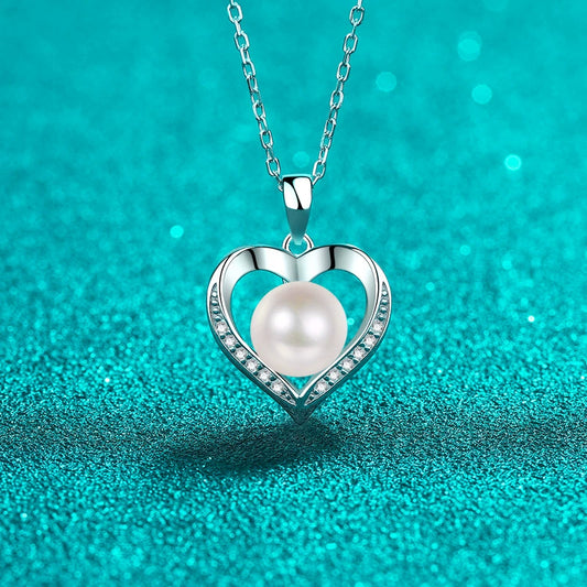 Heart Pearl Moissanite Pendant Necklace in S925 Sterling Silver