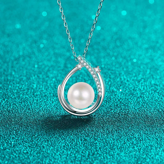 Modern Pearl Pendant Necklace Pavé Moissanite S925 Sterling Silver