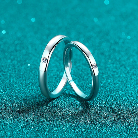 White Classic 0.02 Carat Moissanite Diamond S925 Band as Couple Rings, Promise Rings or Matching Wedding Bands