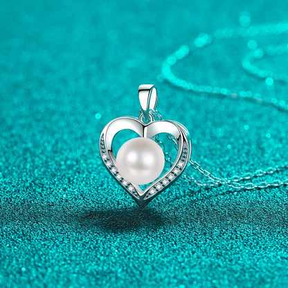 Heart Pearl Moissanite Pendant Necklace in S925 Sterling Silver
