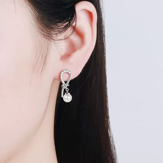 Phoebe Asymmetrical Knot Pearl & Moissanite Drop Earrings — Moisza