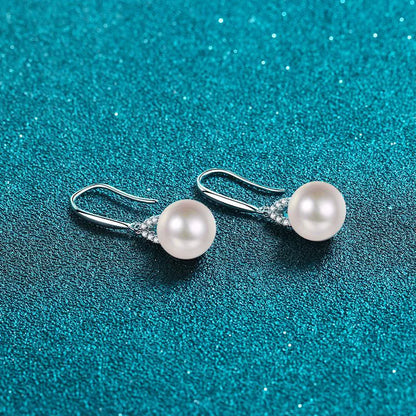 Leaf Hook Freshwater Pearl Moissanite Drop Earrings  – S925 Sterling Silver