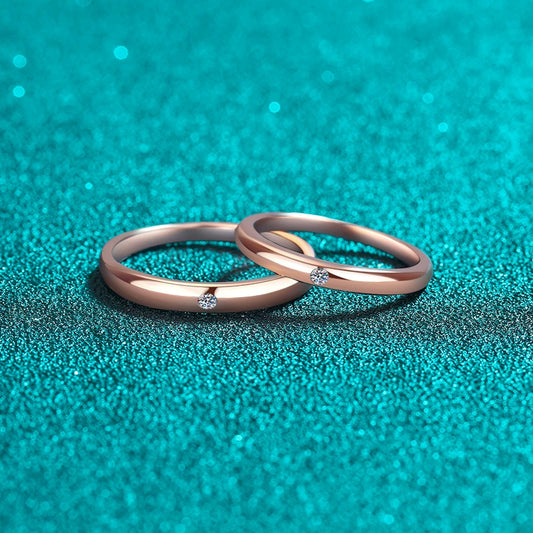 Rose Gold /White Classic 0.02 Carat Moissanite Diamond S925 Band as Couple Rings, Promise Rings or Matching Wedding Bands