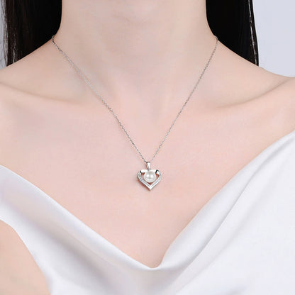 Heart Pearl Moissanite Pendant Necklace in S925 Sterling Silver
