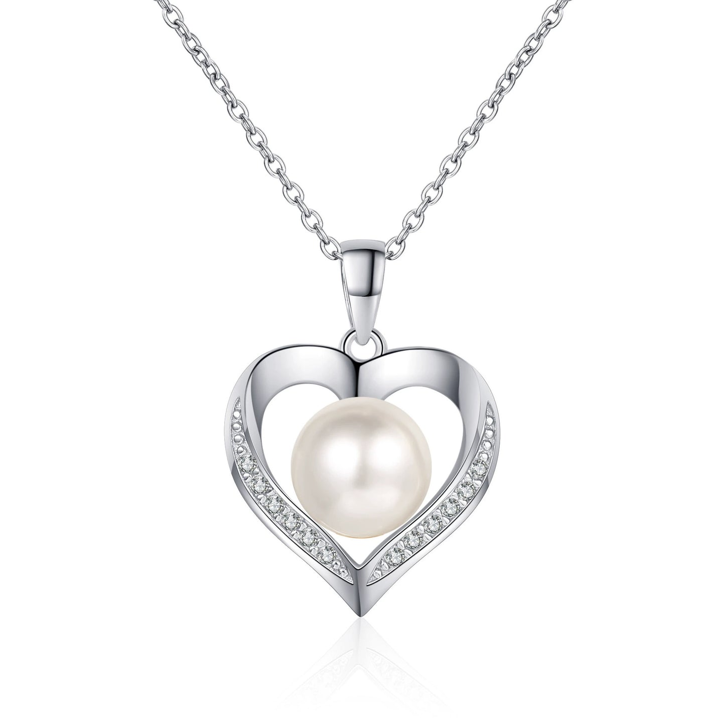 Heart Pearl Moissanite Pendant Necklace in S925 Sterling Silver