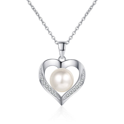 Heart Pearl Moissanite Pendant Necklace in S925 Sterling Silver