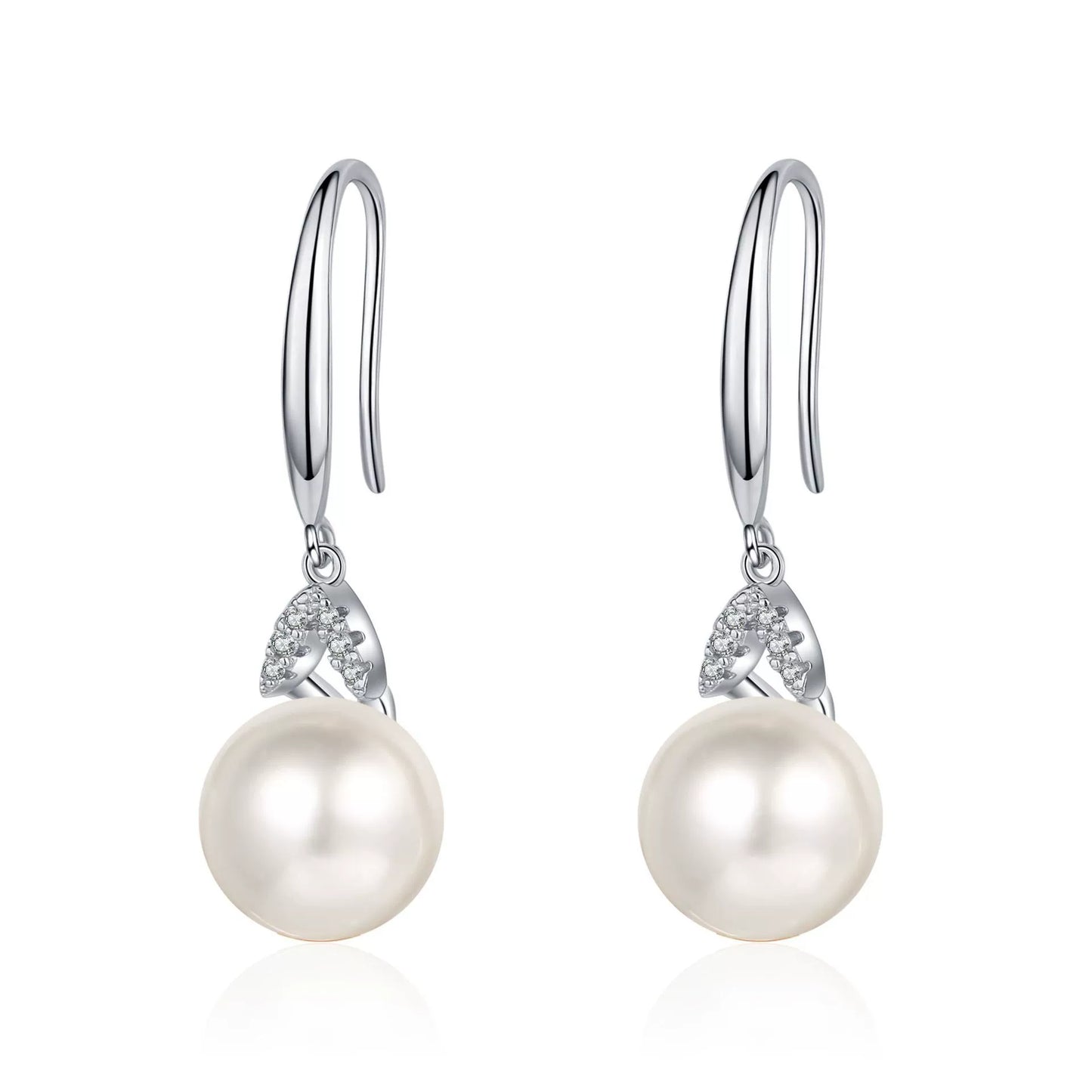 Leaf Hook Freshwater Pearl Moissanite Drop Earrings  – S925 Sterling Silver