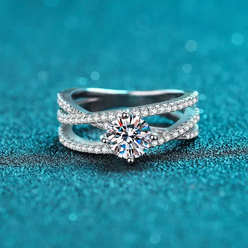 Cross Over Pave Twisted Solitaire 1 Carat Moissanite S925 Engagement Ring