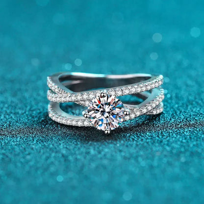 Cross Over Pave Twisted Solitaire 1 Carat Moissanite S925 Engagement Ring