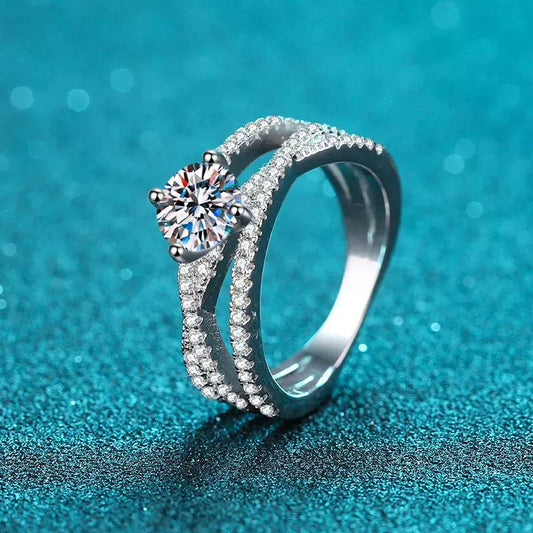 Cross Over Pave Twisted Solitaire 1 Carat Moissanite S925 Engagement Ring