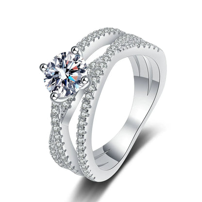 Cross Over Pave Twisted Solitaire 1 Carat Moissanite S925 Engagement Ring