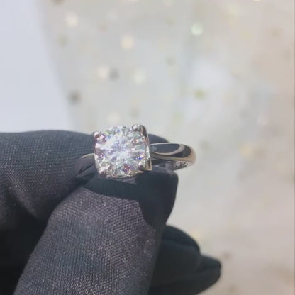 Trendy Round Cut Pave Solitaire 0.5/1 Carat Moissanite S925 Engagement Ring
