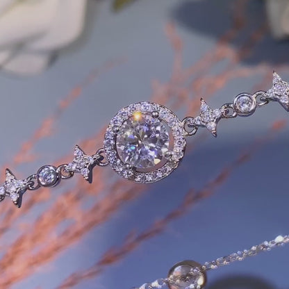 Starry Round Cut Halo 1 Carat Moissanite Diamond S925 Bracelet