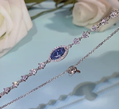 Blue/White Marquise Cut Halo 1 Carat Moissanite S925 Bracelet