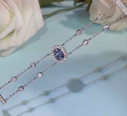 Blue/White Oval Cut Halo 1 Carat Moissanite Platinum Plated S925 Bracelet