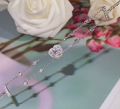 Fancy Blue/White Heart-Shaped Halo 1 Carat Moissanite Diamond S925 Bracelet