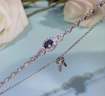 Blue/White Oval Cut Halo 0.5 Carat Moissanite S925 Bracelet