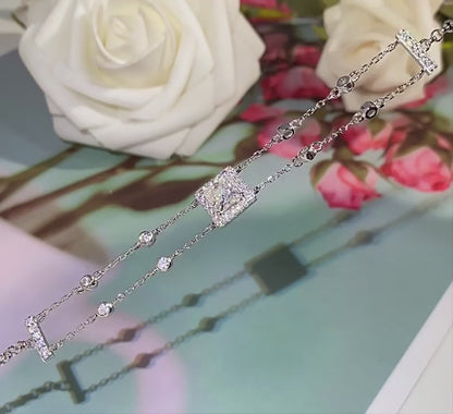 Blue/White Princess Cut Halo 1 Carat Moissanite Diamond S925 Bracelet