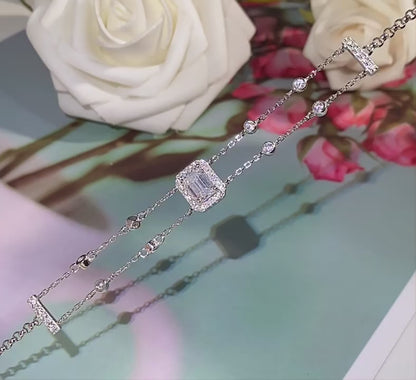 Blue/White Emerald Cut Halo 1 Carat Moissanite Diamond S925 Bracelet