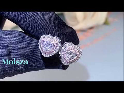 Heart-Shaped Pink Double Halo 0.5 Carat Moissanite Diamond S925 Stud Earrings