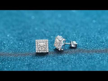 Princess Cut Halo 0.5/1/2 Carat Moissanite Diamond S925 Stud Earrings