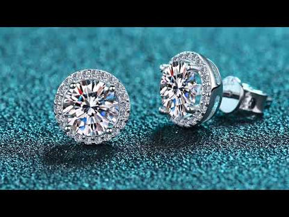Round Cut Halo 0.5/1 Carat Moissanite Diamond S925 Stud Earrings