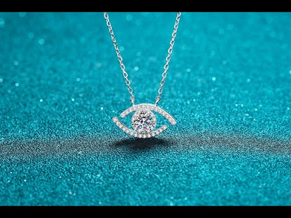 Evil Eye Round Cut Halo 0.5 Carat Moissanite Diamond S925  Pavé Pendant Necklace