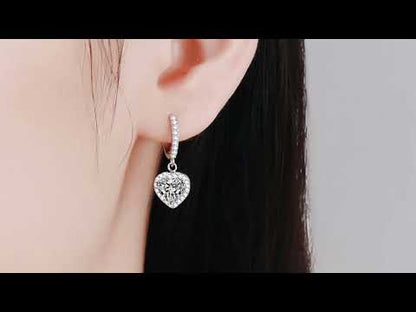 Heart-Shaped Halo 1 Carat Moissanite Diamond  S925 Pave Leverback Drop Earrings