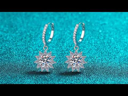 Sunflower Round Cut 0.5 / 1 Carat Moissanite Diamond S925 Pave Leverback Drop Earrings