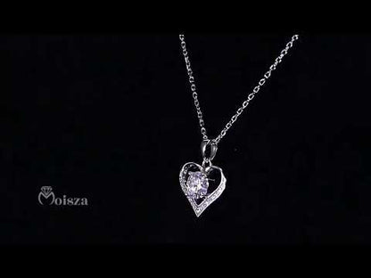 Pavé Heart Round Cut 1 Carat Moissanite S925 Pendant Necklace