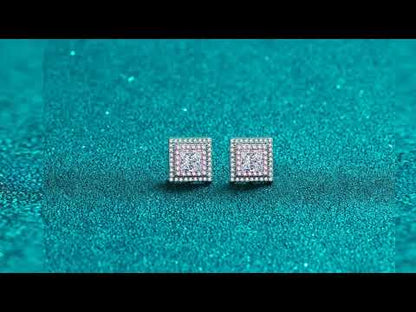Princess Cut Pink Double Halo 0.6 Carat Moissanite Diamond S925 Stud Earrings
