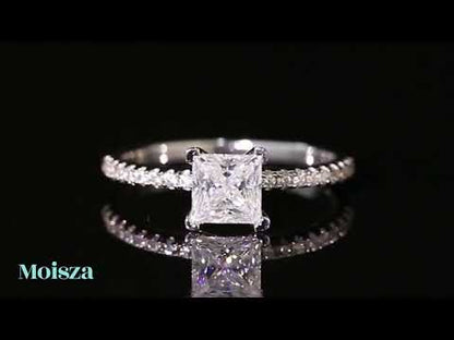 Princess Cut Pave Solitaire 1 / 2 Carat Moissanite Diamond S925 Engagement Ring
