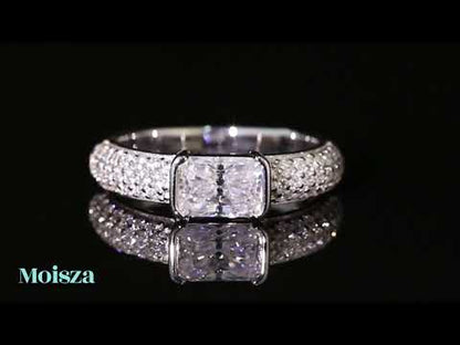 Bar Set Emerald/Radiant Cut Pave Solitaire 1 Carat Moissanite Diamond S925 Engagement Ring