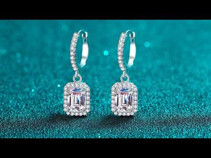 Emerald/Radiant Cut Halo 1 / 2 Carat Moissanite Diamond  S925 Pave Leverback Drop Earrings