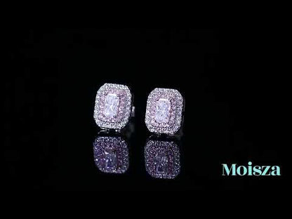Emerald/Radiant Cut Pink Double Halo 0.5 Carat Moissanite Diamond S925 Stud Earrings