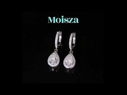 Pear Cut Halo 1 Carat Moissanite Diamond S925 Pave Leverback Drop Earrings