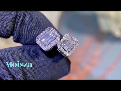 Emerald/Radiant Cut Halo 0.5/1/2 Carat Moissanite Diamond S925 Stud Earrings