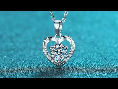 Classic Pave Heart Round Cut 1 Carat Moissanite S925 Pendant Necklace
